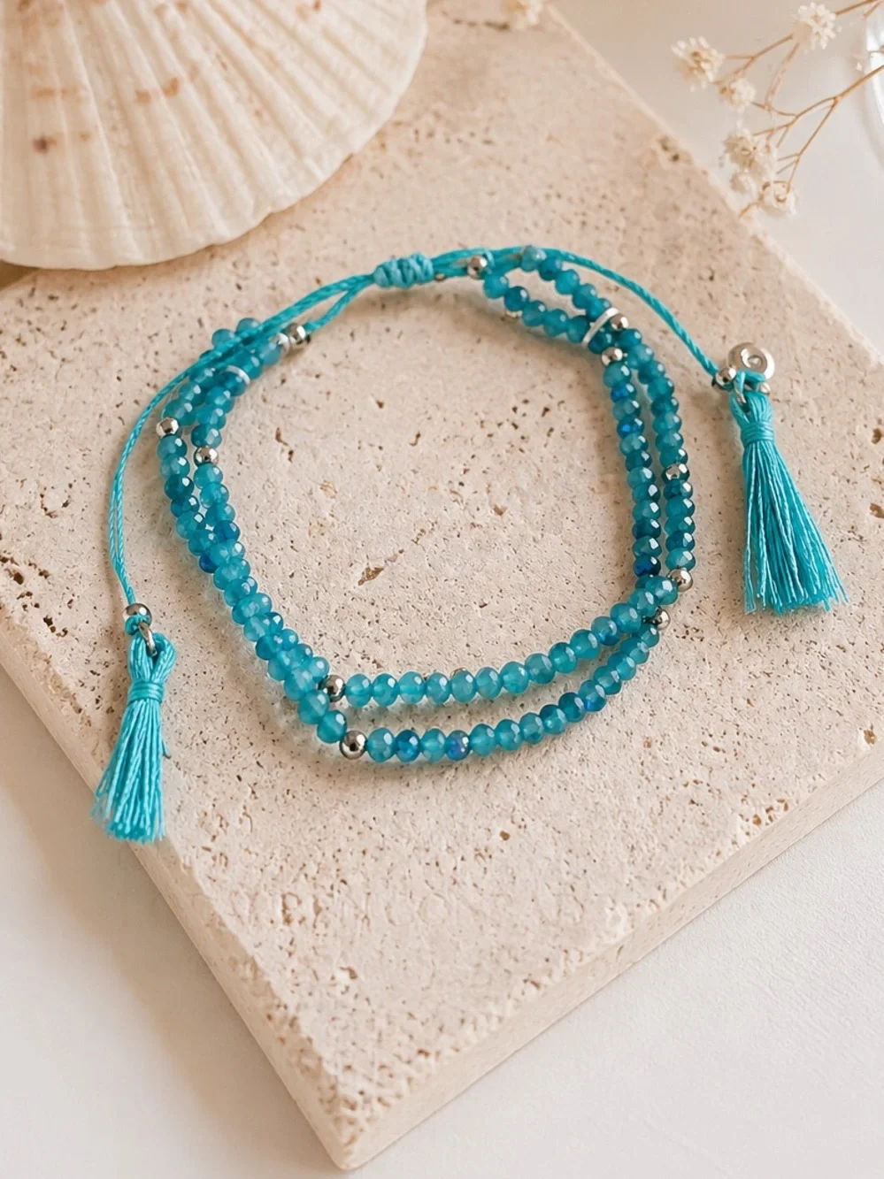 LC Lauren Conrad Aqua December Birthstone Bracelet Tassel Beaded Adjustable NWT